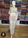 White and Gold Net on Silk with Touch of Green Stone